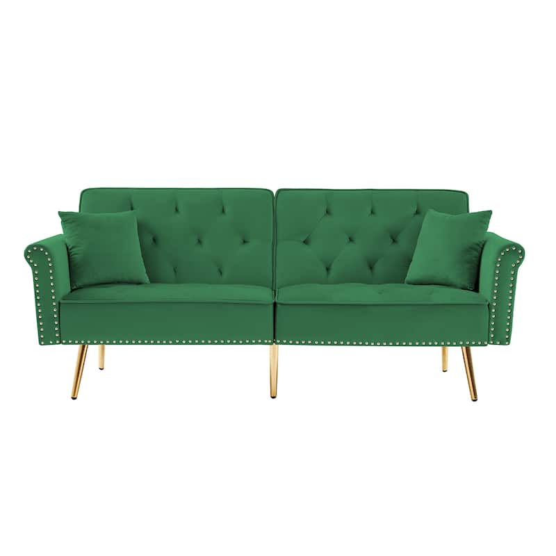 Modern Velvet Tufted Sofa Couch with 2 Pillows Loveseat Sofa Bed