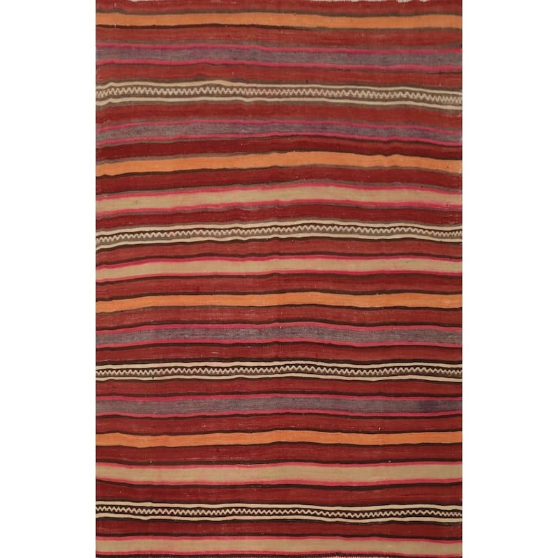 Hand Woven Oriental 100% Wool Carpet Southwestern Tribal Red Kilim Area Rug - 6' 8'' X 5' 2''