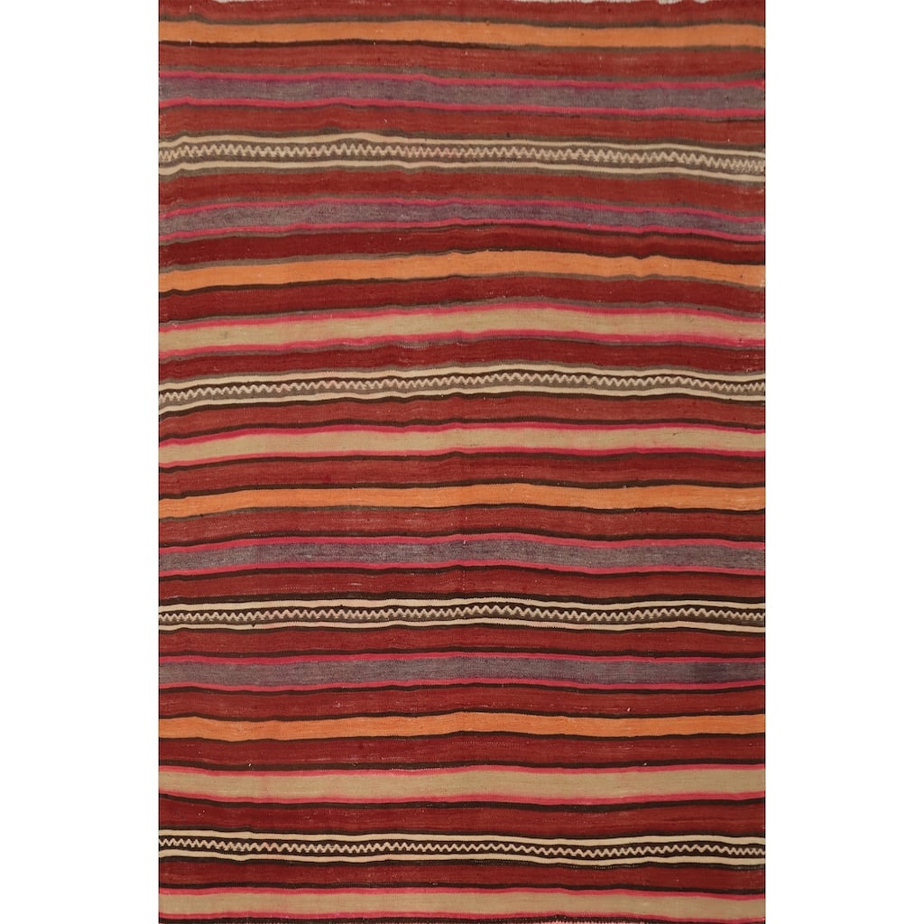 Hand Woven Oriental 100% Wool Carpet Southwestern Tribal Red Kilim Area Rug - 6' 8'' X 5' 2''