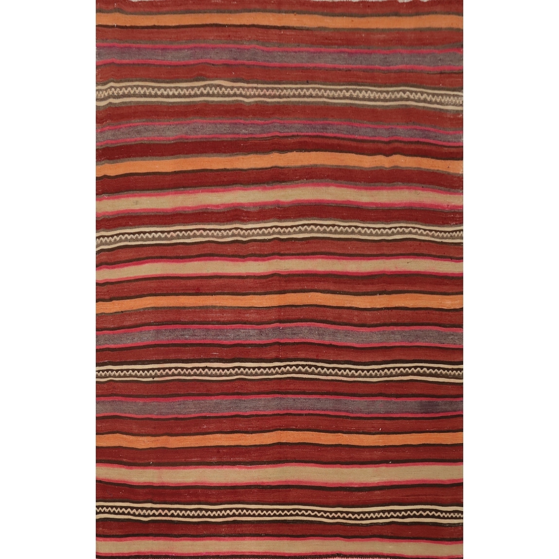 Hand Woven Oriental 100% Wool Carpet Southwestern Tribal Red Kilim Area Rug - 6' 8'' X 5' 2''