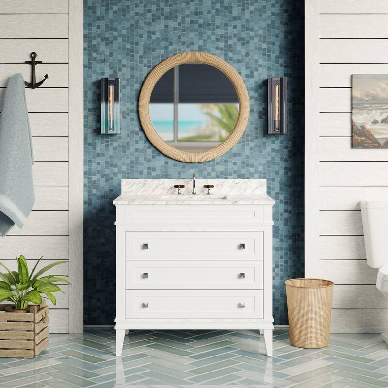 KitchenBathCollection Eleanor 36" Bathroom Vanity with Carrara Marble Top