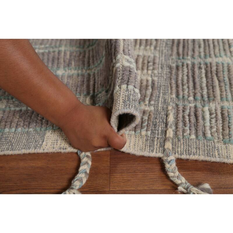 Moroccan Oriental Area Rug Handmade Grey Wool Carpet - 5'10"x 9'5"