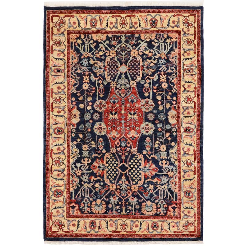 Bohemian Heriz Ziegler Chaya Blue Tan Hand-Knotted Rug - 4'0'' x 5'11''