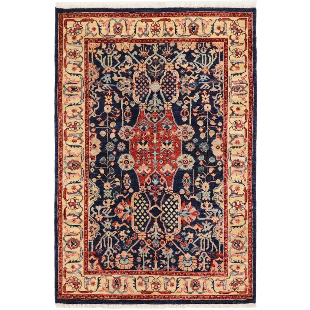 Bohemian Heriz Ziegler Chaya Blue Tan Hand-Knotted Rug - 4'0'' x 5'11''