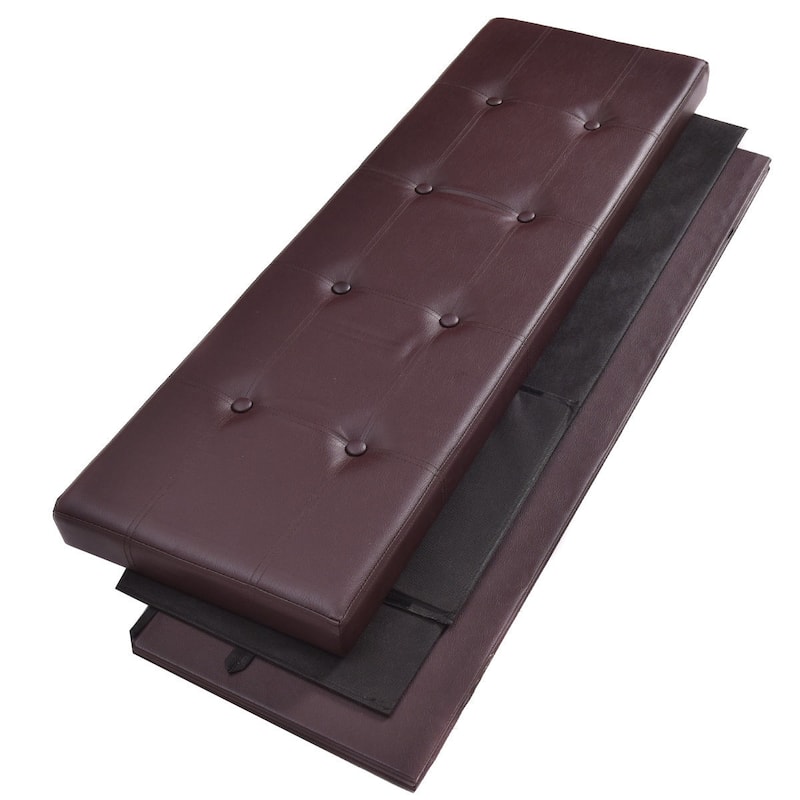 Costway 45''x15''x15'' Large Folding Storage Faux Leather Ottoman