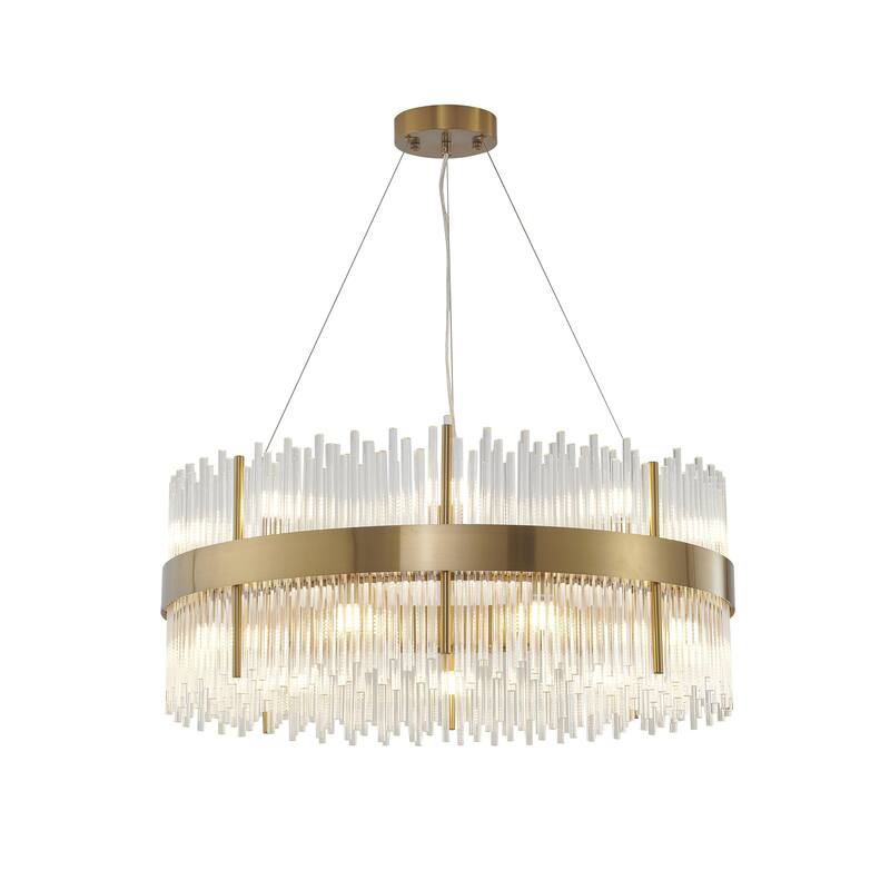 18 Light Gold Stainless Steel Chandelier with Clear Glass Rods