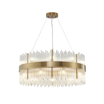 18 Light Gold Stainless Steel Chandelier with Clear Glass Rods