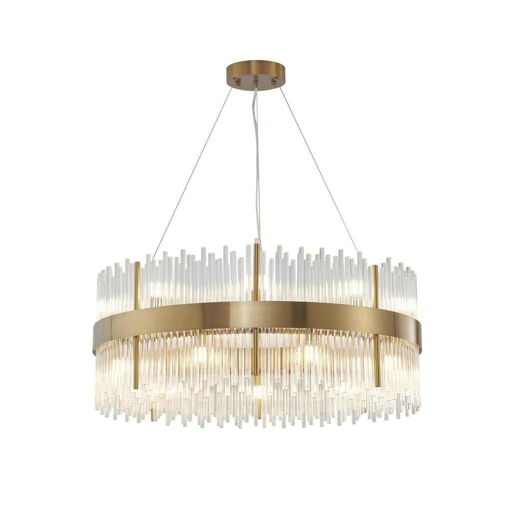 18 Light Gold Stainless Steel Chandelier with Clear Glass Rods
