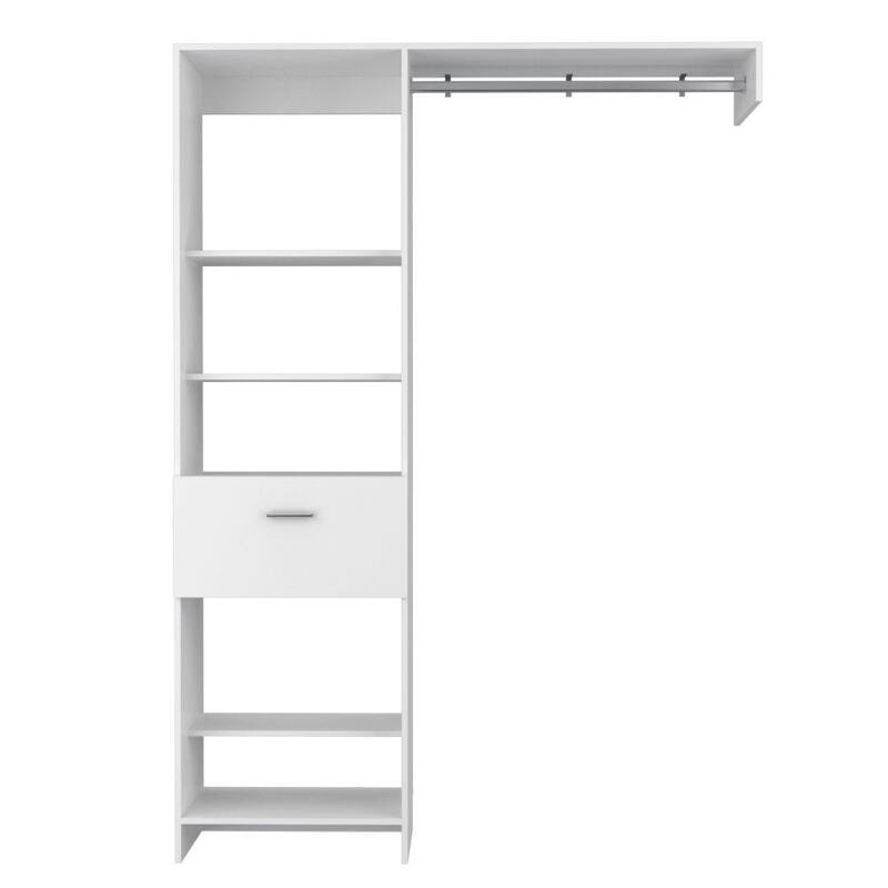 Closet System, Metal Rod, Five Open Shelves, One Drawer