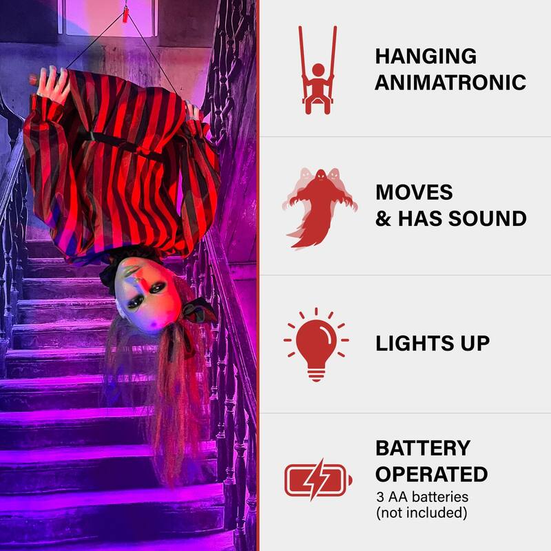 Haunted Hill Farm Drucilla the Animatronic Upside-Down Zombie Woman, Sound, and Light-Up Eyes for Halloween Decoration