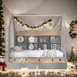 Full Size House Bed with 2 Drawers and Shelf