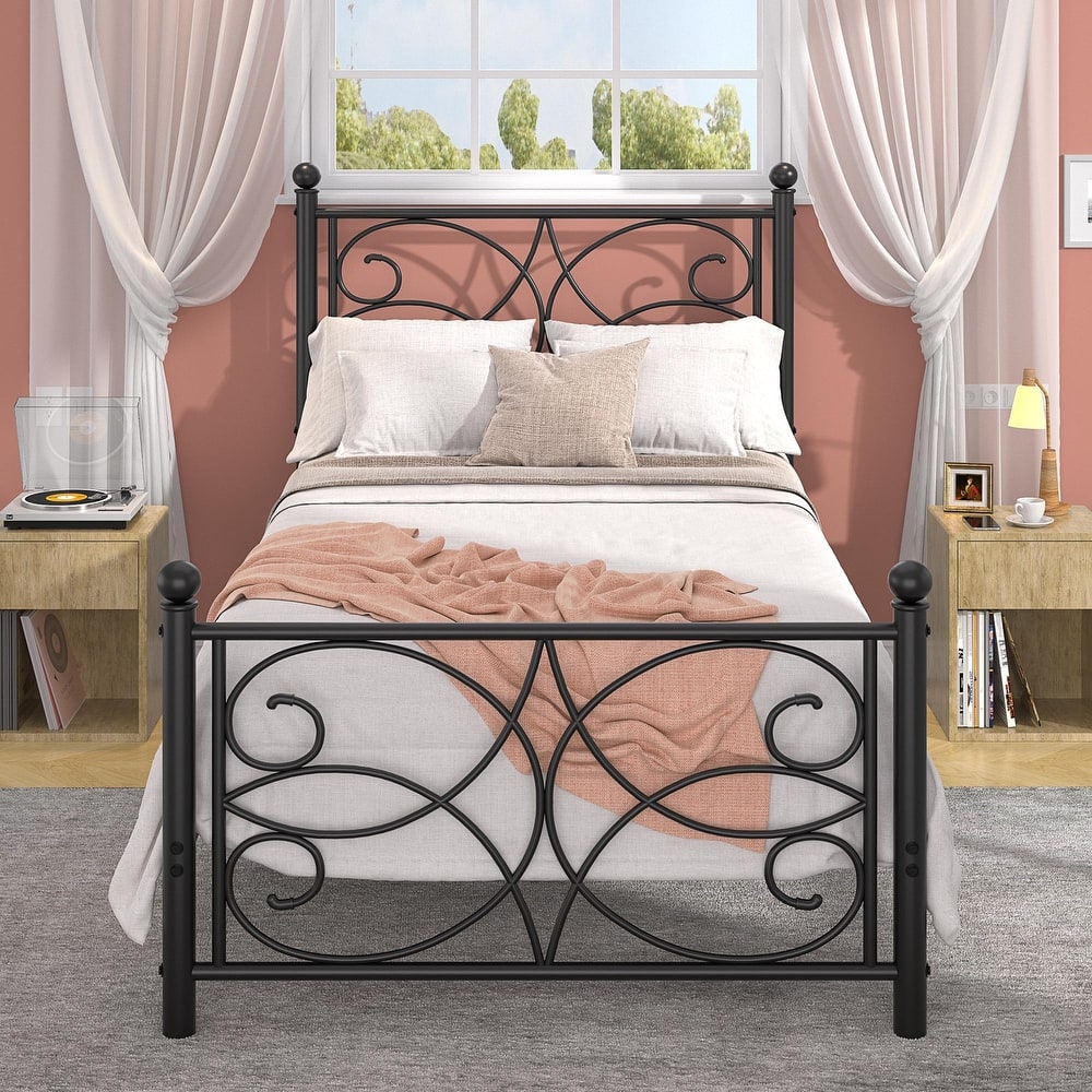 VECELO Metal Bed Frame with High Headboard and Footboard, Platform Beds with Heavy Duty Mattress Foundation