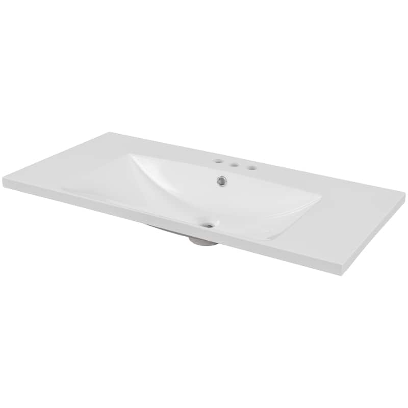 36-Inch White Ceramic Bathroom Vanity Top with Undermount Sink, Pre-Drilled for 4" Faucet - Modern Rectangular Design
