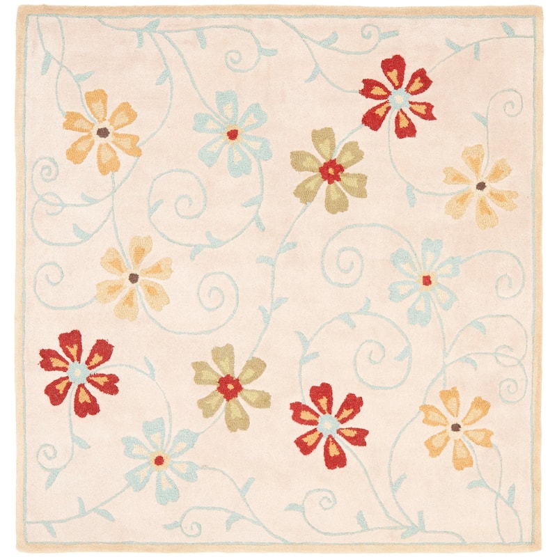 SAFAVIEH Handmade Blossom Jayasri Modern Floral Wool Rug - 6' Square - Beige/Multi