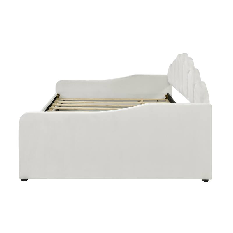 Full Size Shell-Shaped Backrest Upholstered Daybed with Optional Trundle or Drawers