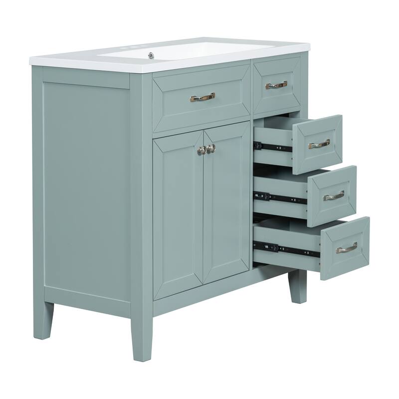 36" Blue Bathroom Vanity with Undermount Sink, Freestanding Design, Solid Rubber Wood & MDF Cabinet
