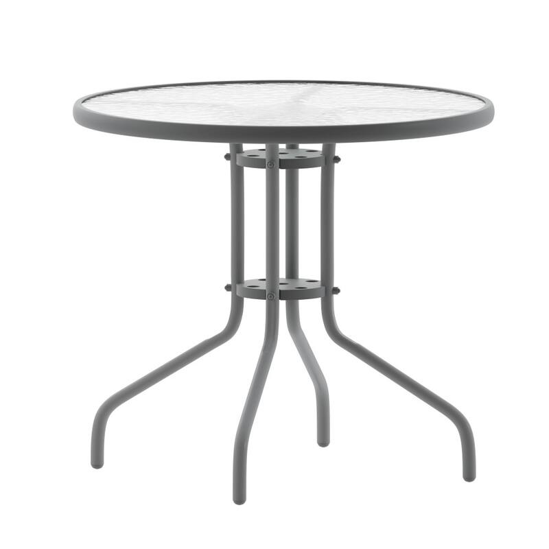 31.5" Round Tempered Glass Metal Table with Smooth Ripple Design Top