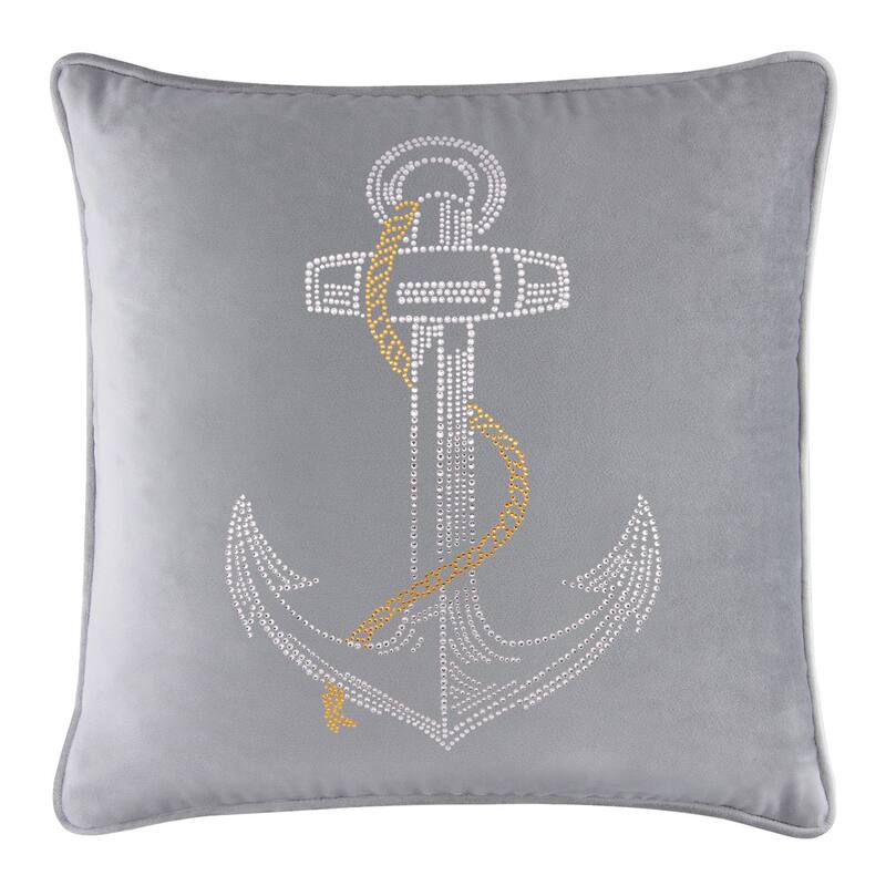 Sparkles Home Rhinestone Anchor Pillow - 16x16 - Pewter