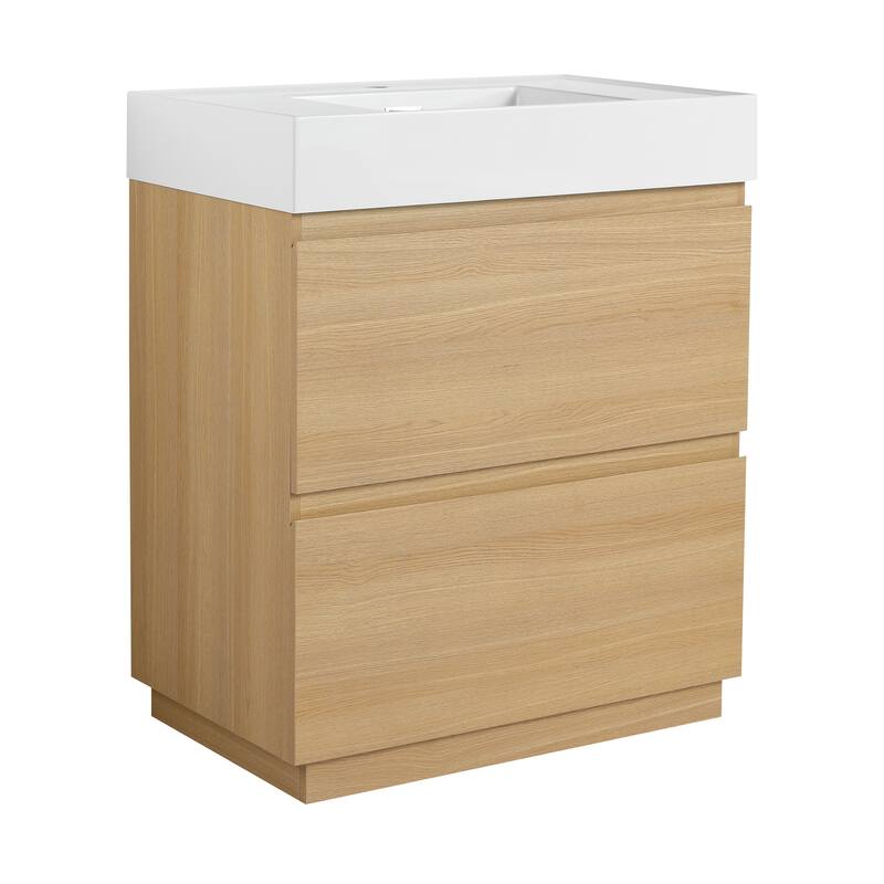 GDFStudio - Lecce Modern Freestanding Bathroom Vanity Set with Resin Sink, 2 Soft Close Drawers & Antirust Hardware