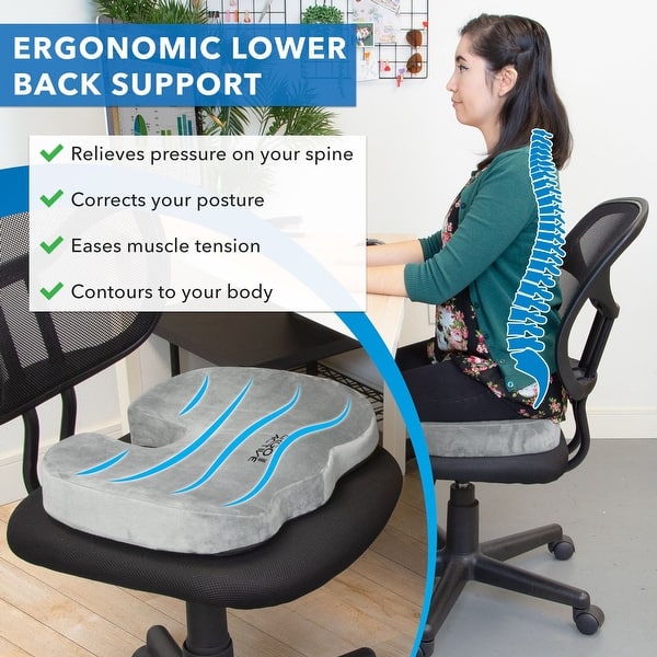 Mind Reader Harmony Collection, Ergonomic Lower Back Cushion, Memory Foam  Support, Attaches to Office Chair, Fabric Mesh Surface, Lower Back Pressure