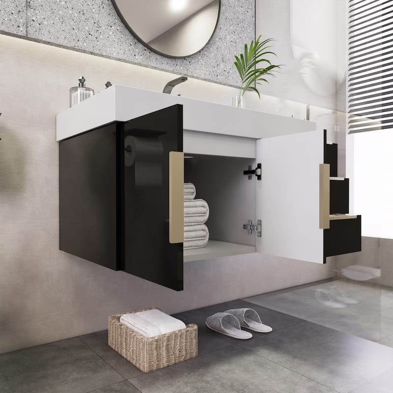 Noble 36" Wall Mounting Vanity (R Drawer) with Reinforced Acrylic Sink