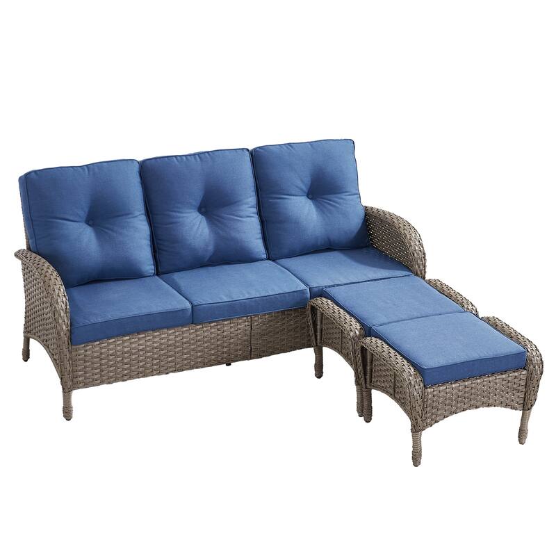 Outdoor Patio 3 Seats Sofa Ottmans Grey - Blue