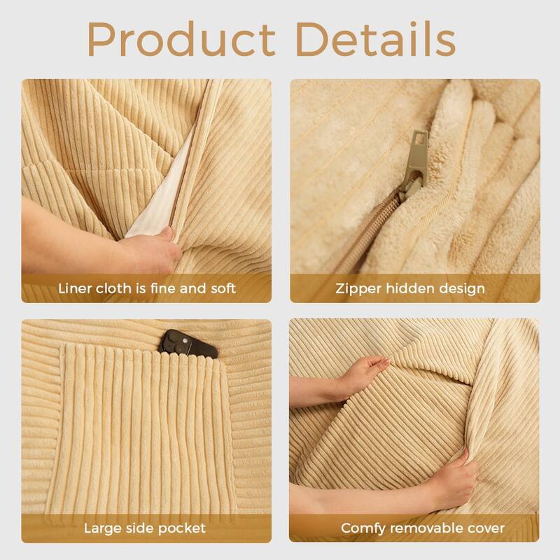 Giant Bean Bag, Corduroy Convertible Beanbag Folds from Lazy Chair to Floor Mattress Bed
