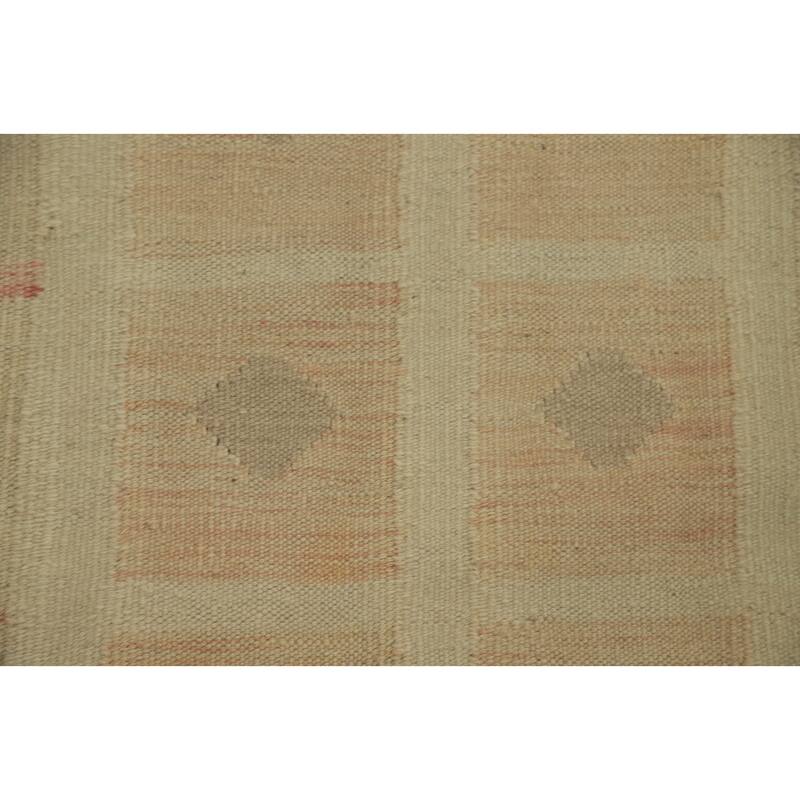 Hand Woven Oriental 100% Wool Carpet Southwestern Tribal Beige & Ivories Kilim Area Rug - 9' 10'' X 7' 10''