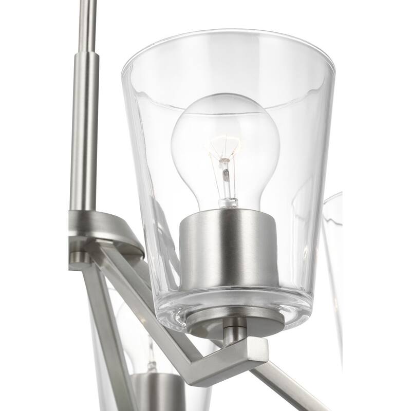 Vertex Collection Five-Light Brushed Nickel Clear Glass Contemporary Chandelier - 22.5 in x 22.5 in x 15.25 in