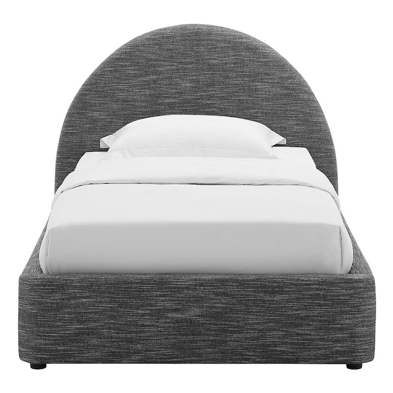 Palmetto Modern Round Headboard Slate Fabric Upholstered Twin Size Platform Bed