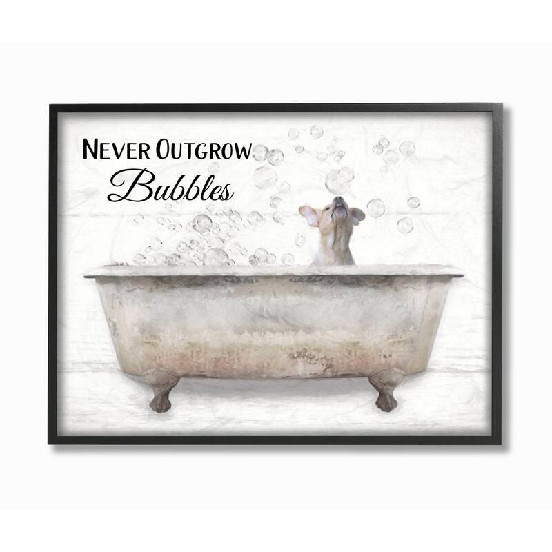 Stupell Never Outgrow Bubbles Bath Dog In Tub Word Design Framed Wall Art