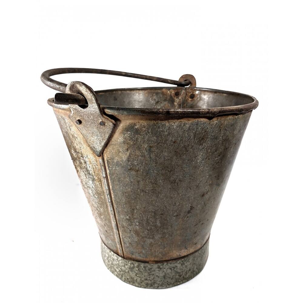 El Paso Import Handmade Medium Vintage Bucket w/Handle, Metal Finish - 11"L x 11"W x 10.5"H