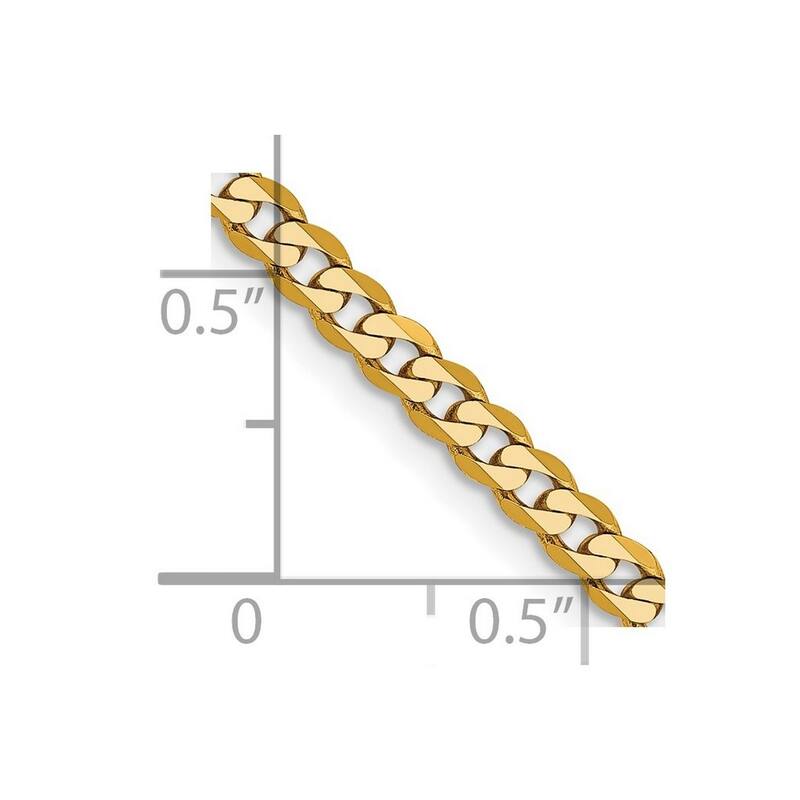 Curata 14k Yellow Gold Solid Polished 2.4mm Beveled Curb Chain Bracelet Lobster Claw