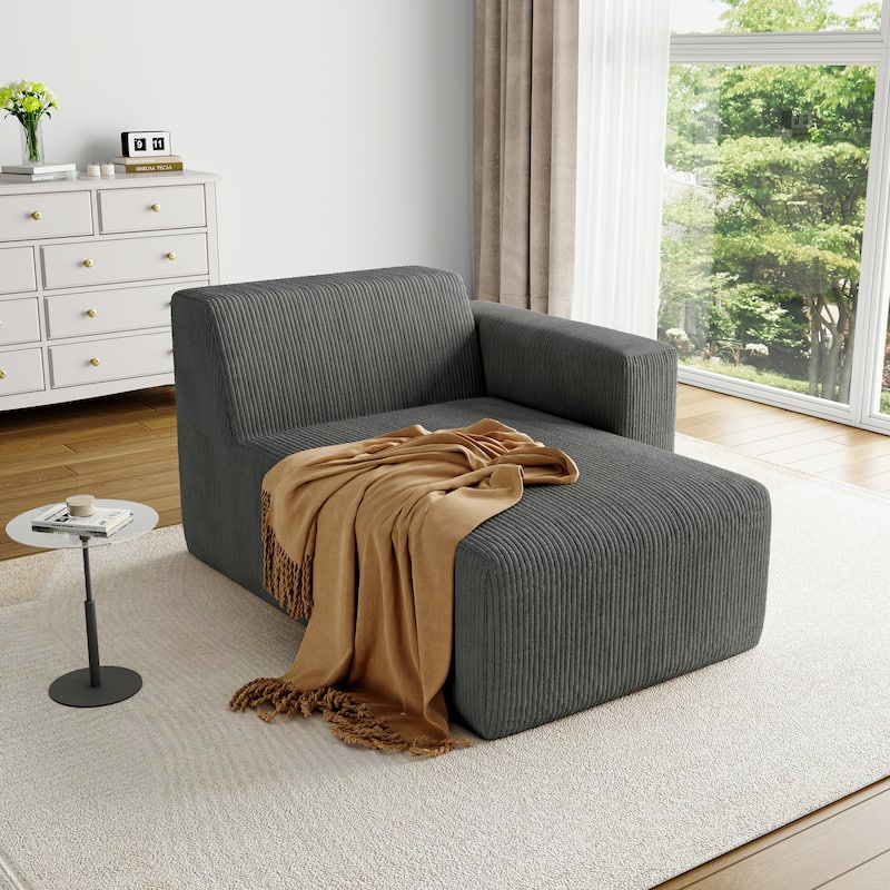 UIXE Upholstered Corduroy Chaise Lounges For Interior - 56.9" W x 31.8 H" 35.3 D" - Grey-Right Facing