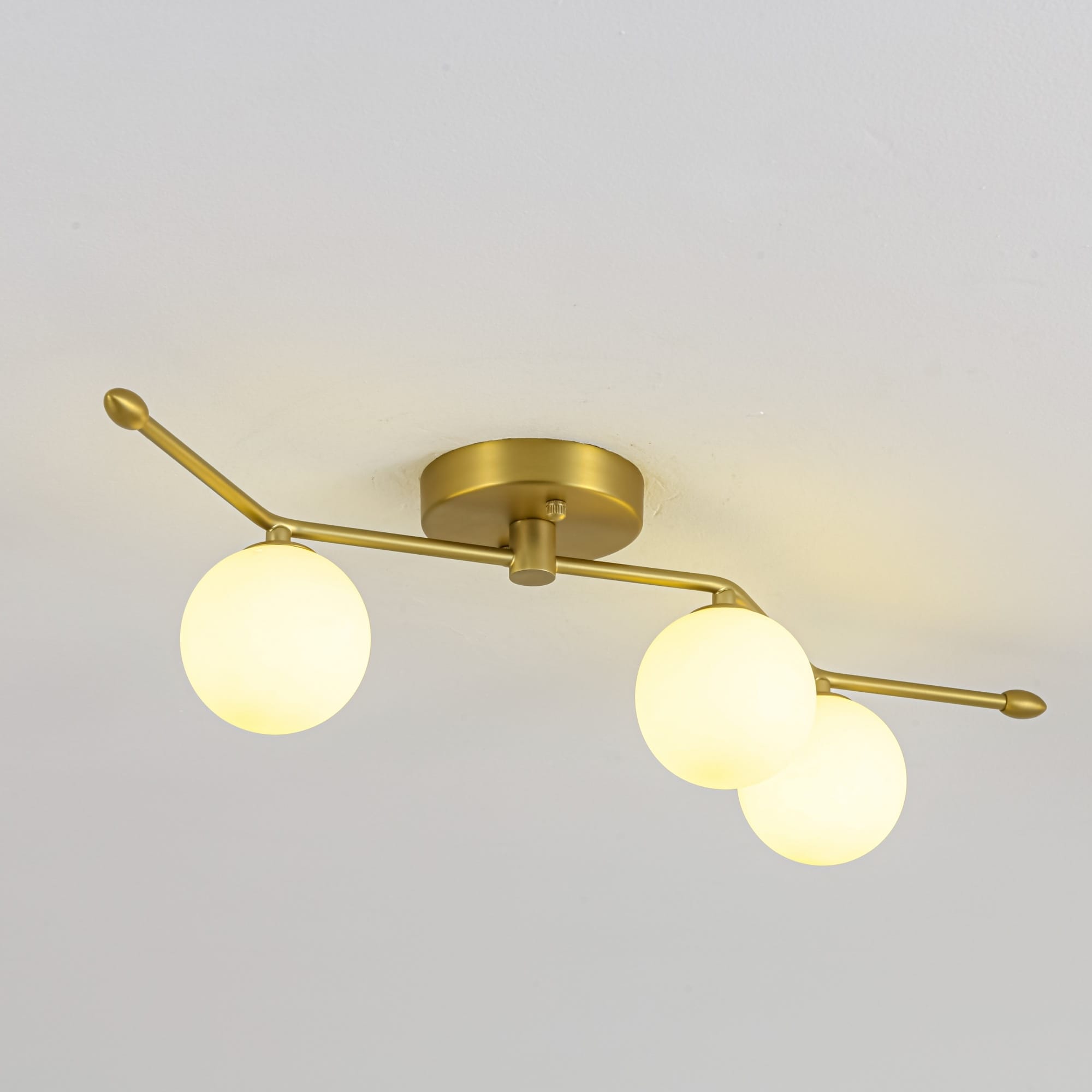Rennnsan 3-Light Gold Opal Glass Globe Flush Mount/Wall Sconce for Hallway - 27.2 in. W x 7.1 in.D x 6.3 in.H