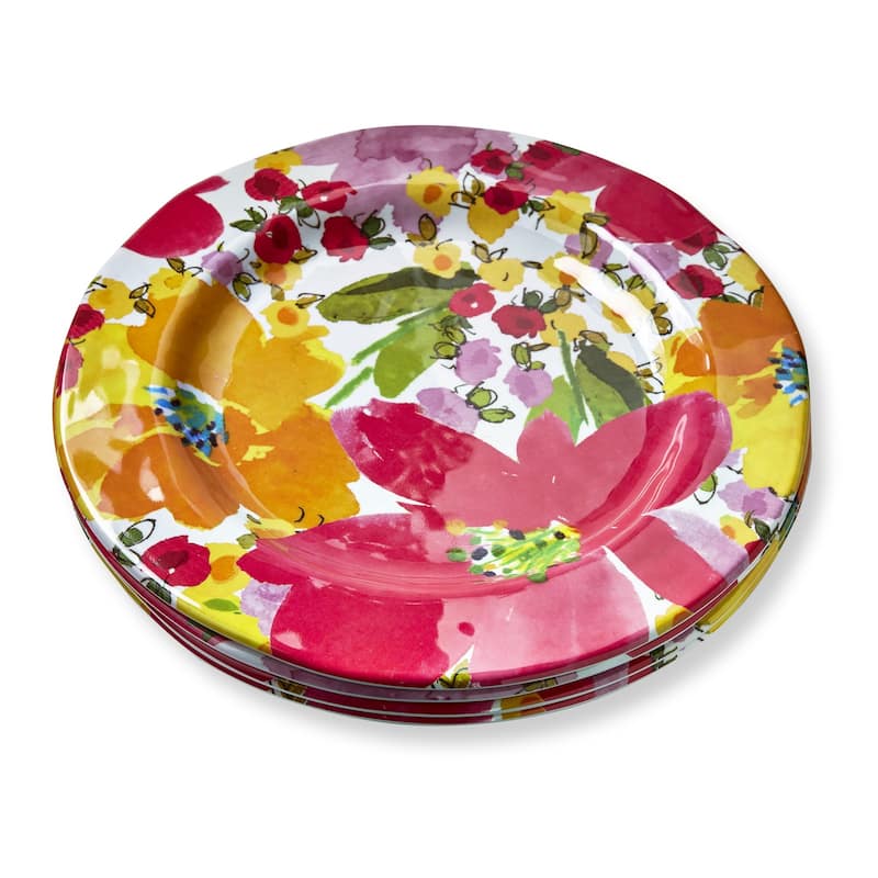 11 in. Springtime Bright Flower Melamine Plastic Dinnerware Plates Set of 4 Dishwasher Safe Round