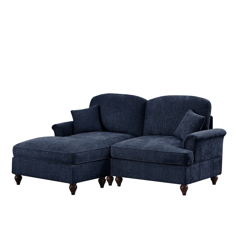 76.4" L Shaped 2-Seat Sectional Sofa, Chenille Couch with Ottoman, Flared Arms Loveseat with Removable Ruffles Pleats Skirts