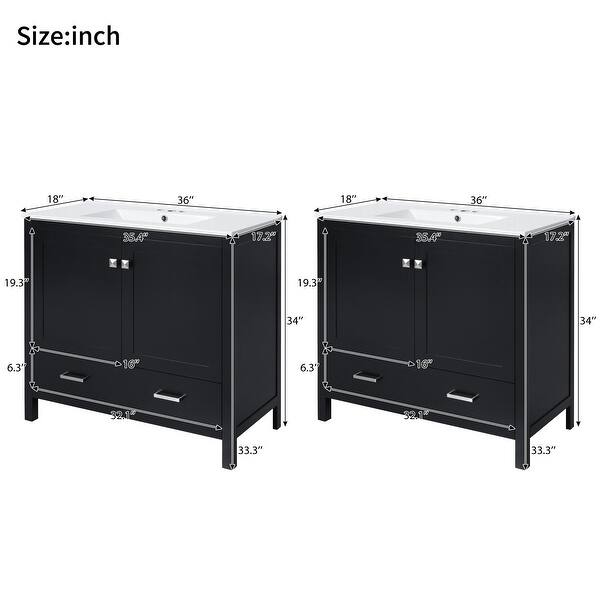 dimension image slide 4 of 35, GDFStudio - Aurora Wood Bathroom Vanity Set with Ceramic Sink and Divided Drawers