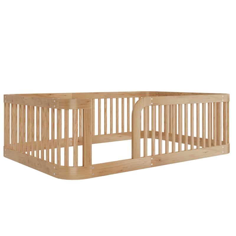 Enchanting Wood Twin Size Floor Bed Frame with Protective Fence by Harper & Bright Designs