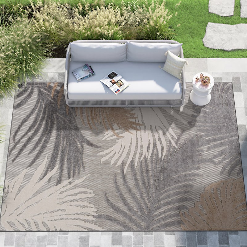 World Rug Gallery Tropical Floral Indoor/Outdoor Area Rug - 8'8" x 12' - Gray
