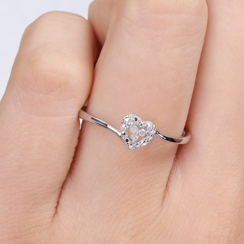 Miadora Diamond Accent Heart Promise Stacking Ring in Sterling Silver