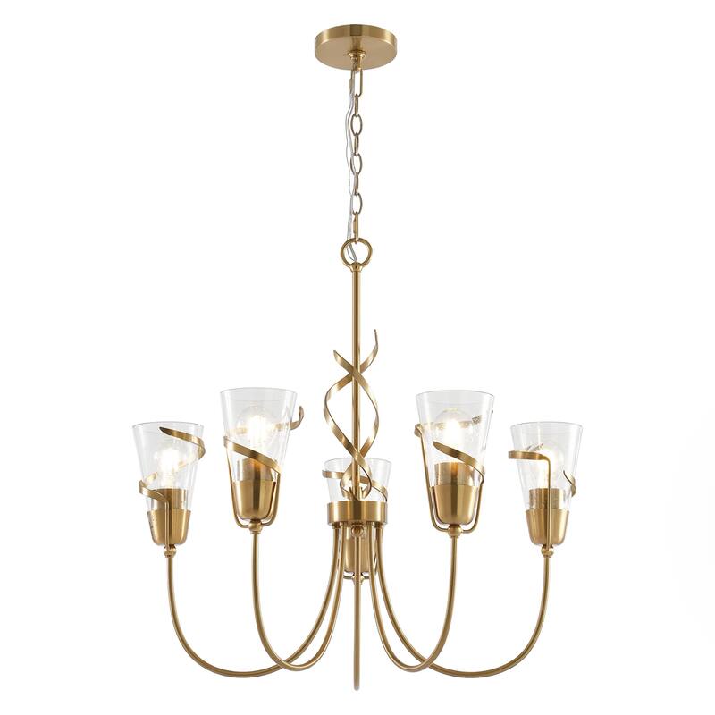 Parrot Uncle 26" Modern Gold 5-Light Dimmable Seeded Glass Chandelier