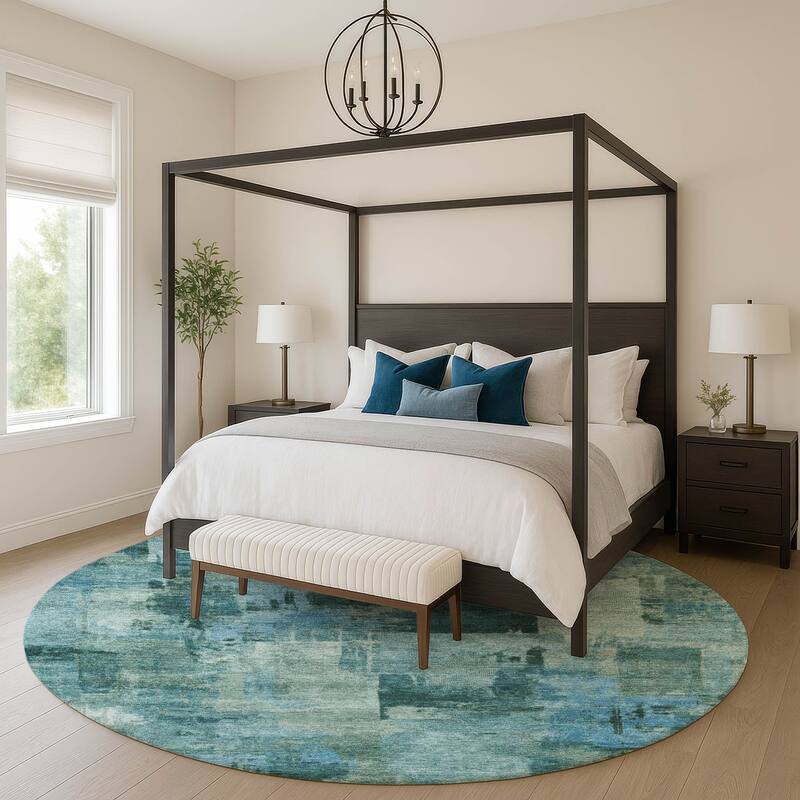 Premium Washable Super Soft Modern Prota Mayfield Rug - Teal - 8' x 8'