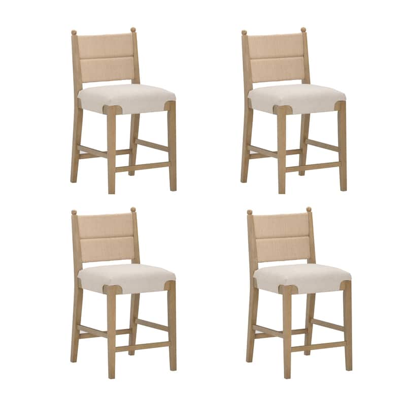 Cove Seagrass Counter Stool, Upholstered Bar Stool with Seagrass Backrest and Flax Upholstered Seat