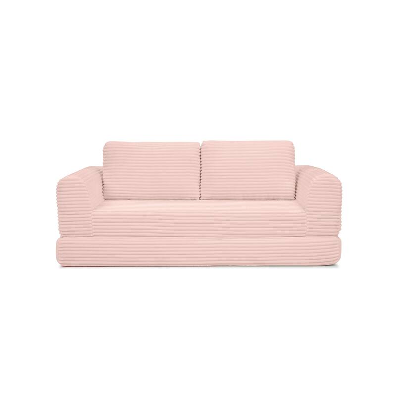 Minimalist Sofa Bed Pink Sleeper Sofa Couch with 2 Pillows, 3-Seater Sofa Couch with Armrests for Living Room