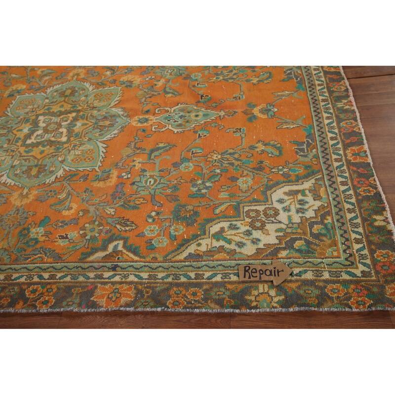 Hand Knotted Oriental 100% Wool Carpet Traditional Floral Oranges & Rust Hamedan Area Rug - 9' 6'' X 6' 6''