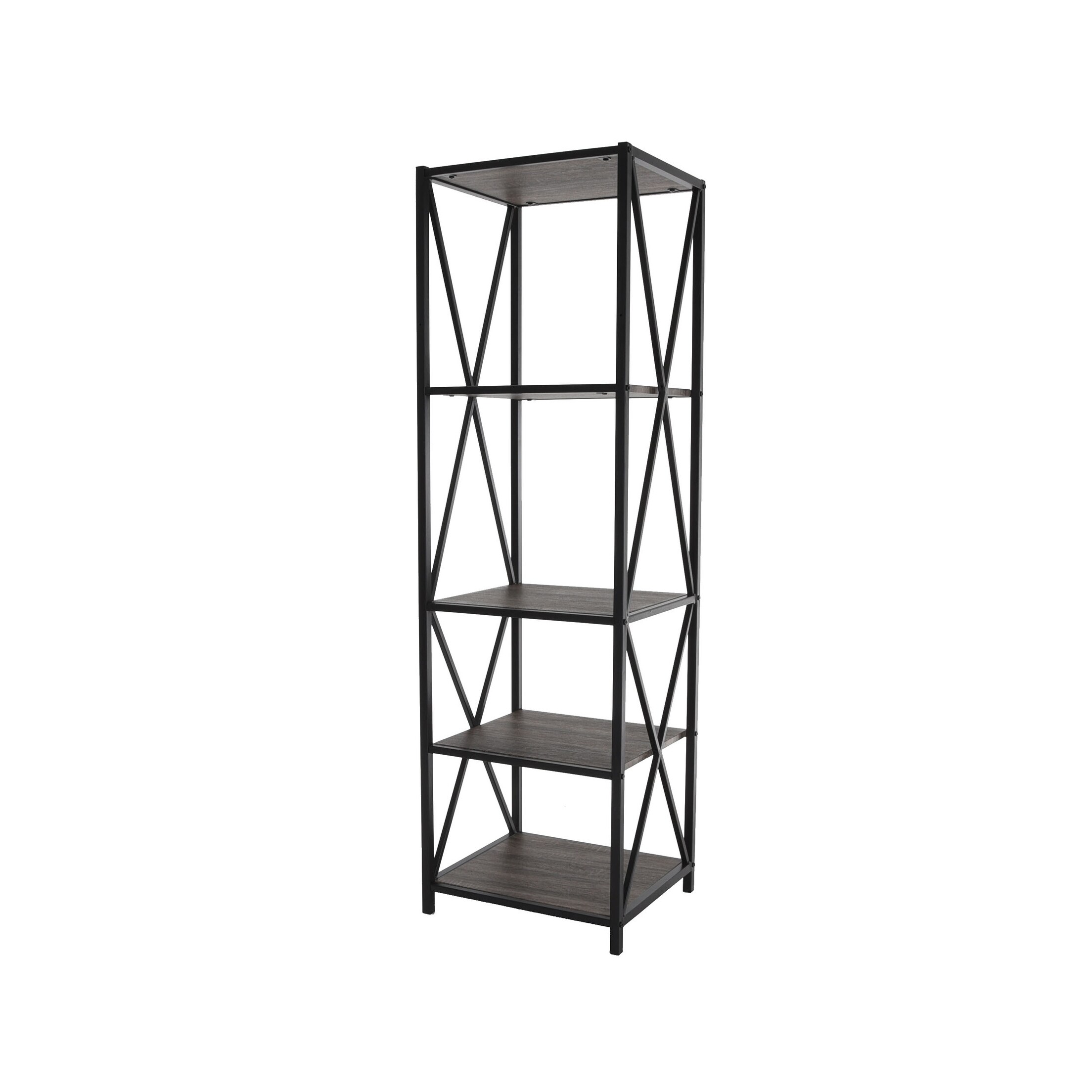 Papafix Tall Bookshelf Mordern Wood Metal Open Industrial Book Shelves Bookcase Shelving Unit Storage System 5 Tier