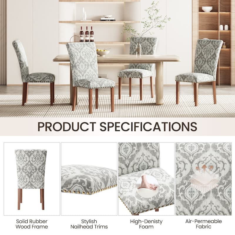Upholstered Parsons Dining Chairs Set of 2/4/6, Fabric Dining Room Kitchen Side Chair with Nailhead Trim and Wood Legs
