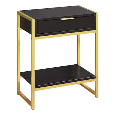 HomeRoots 24" Gold And Dark Brown End Table With Drawer And Shelf - 12.75