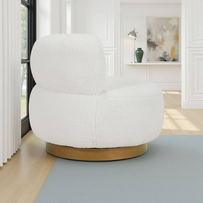 Novy Accent Chair with Swivel Function, White Sherpa, Gold, 35 Inch